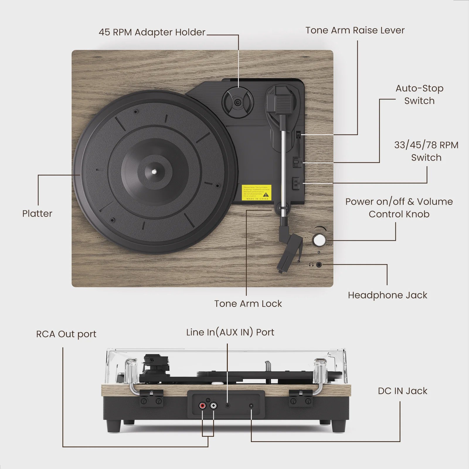 MAIO Draagbare Platenspeler met Ingebouwde Speakers en 3 Snelheden
