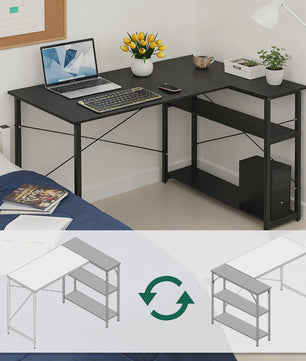 L-vormig Bureau met Opbergrek - Ideaal voor Gaming, PC, Studie & Werk in Slaapkamer (120/100cm)