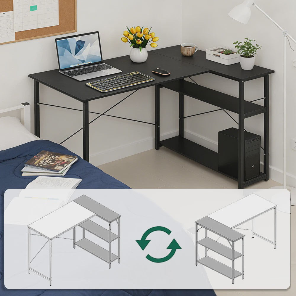 L-vormig Bureau met Opbergrek - Ideaal voor Gaming, PC, Studie & Werk in Slaapkamer (120/100cm)