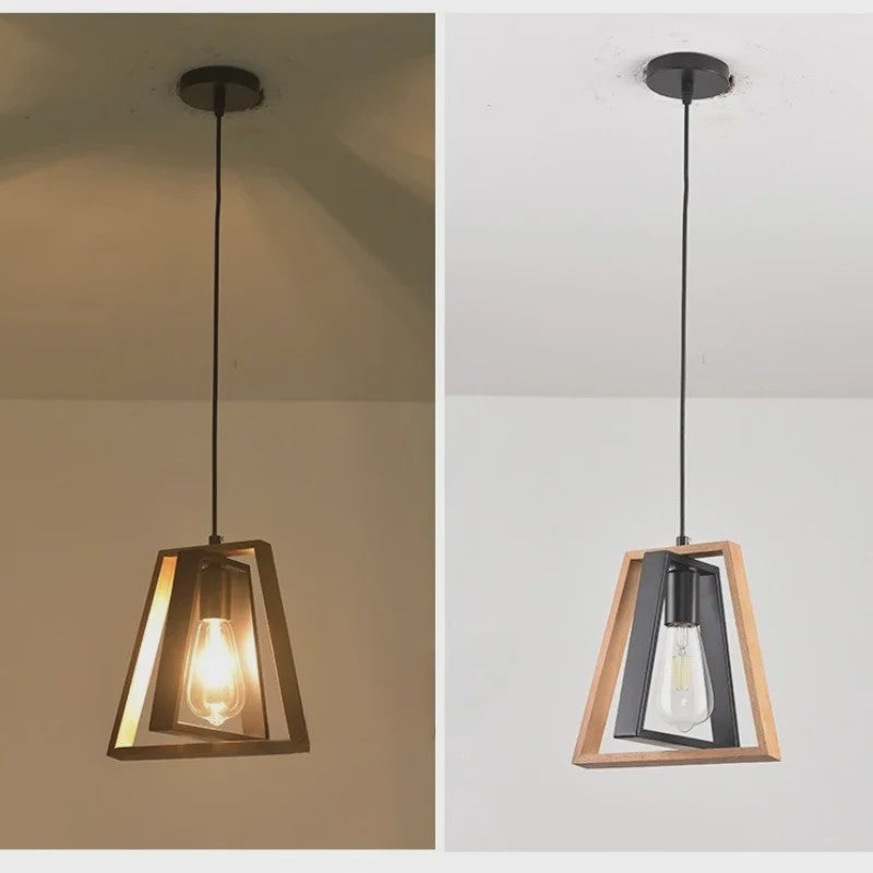 Retro Houten & IJzeren Hanglamp - Stijlvolle Verlichting voor Bar, Restaurant en Huis