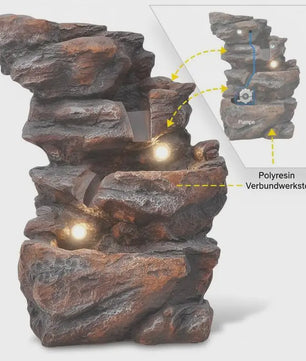 Stijlvolle Binnenfontein met LED Verlichting - Polyresin Rots Design