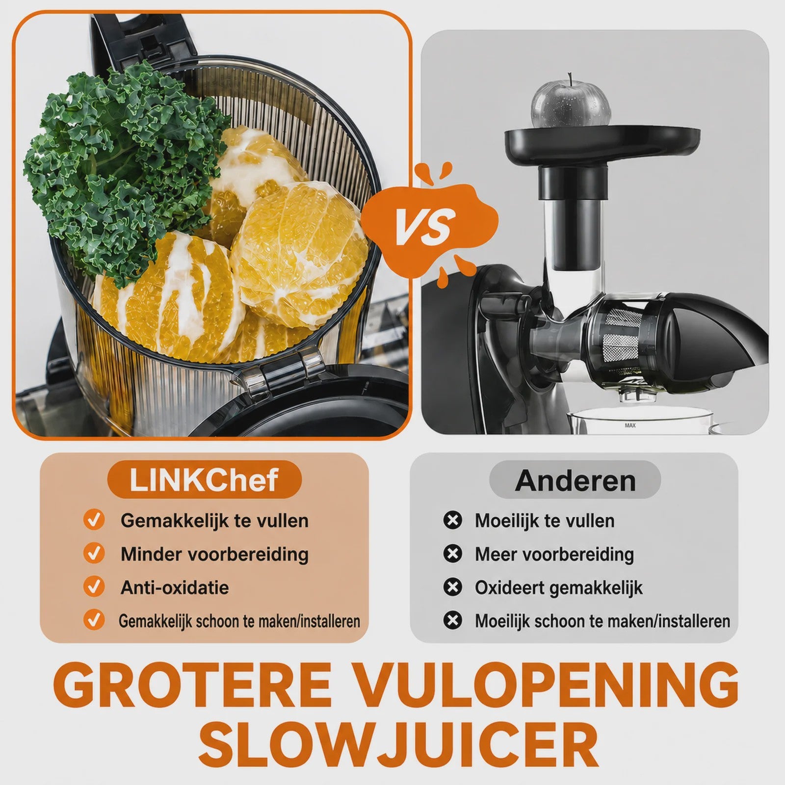 Krachtige Slow Juicer met 200W Motor en Extra Brede Opening - BPA-Vrij