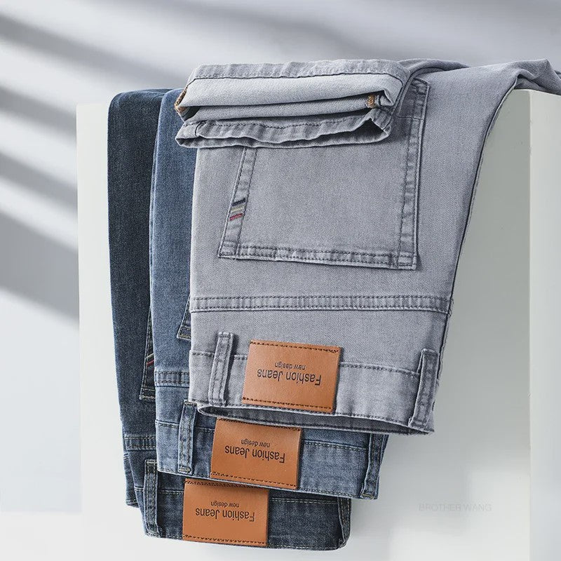 Herfst/Lente Heren Jeans - Comfortabele Stretch Katoen, Recht Model, Grijs