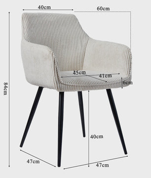 Set van 2 Moderne Gestoffeerde Eetkamerstoelen met Armleuningen - Comfortabel Corduroy & Stabiele Metalen Poten