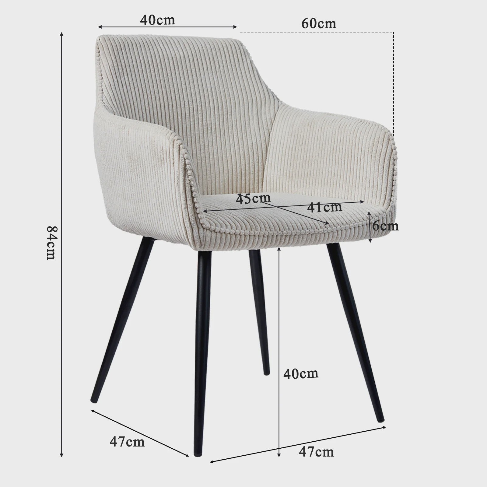 Set van 2 Moderne Gestoffeerde Eetkamerstoelen met Armleuningen - Comfortabel Corduroy & Stabiele Metalen Poten