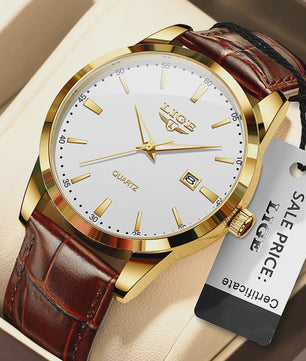 LIGE Heren Horloge Bruin Leer - Stijlvol Militair Quartz Horloge met Datum & Waterdicht