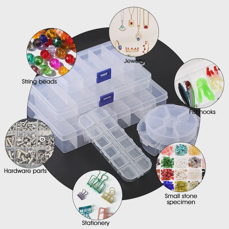 Transparante Plastic Opbergdoos met Verstelbare Vakjes - Sieraden, Kralen & Kleine Spullen