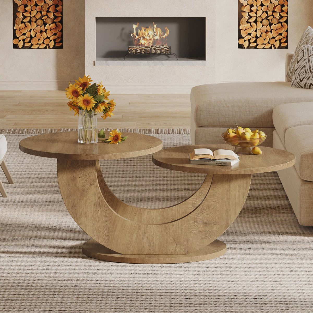 Moderne Ronde Salontafel met Uniek U-vormig Frame - 46 inch