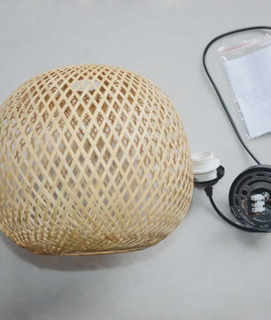 Retro Bamboe Hanglamp Bolvormig - Verstelbare Plafondlamp met Handgeweven Rattan