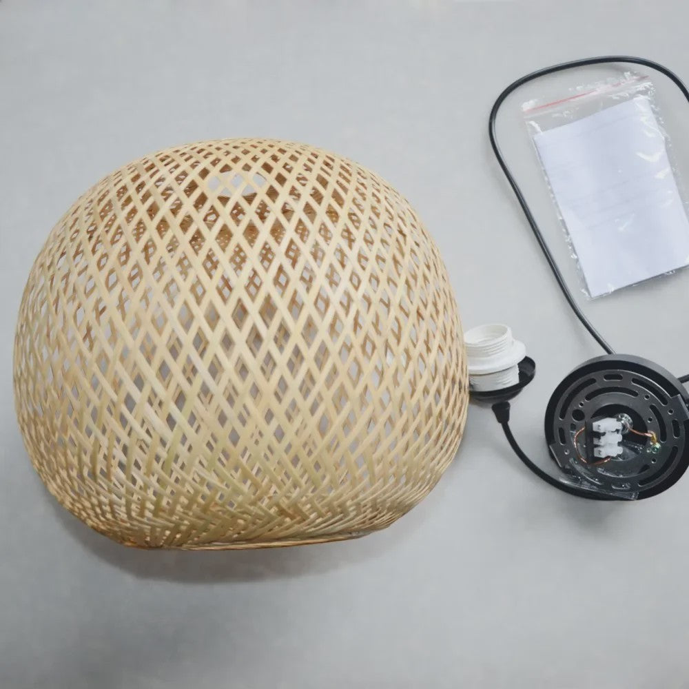 Retro Bamboe Hanglamp Bolvormig - Verstelbare Plafondlamp met Handgeweven Rattan