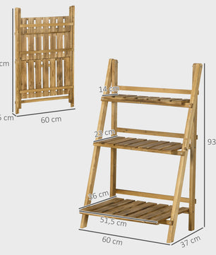 Outsunny Houten Plantenstandaard - Piramidevormig, Opvouwbaar, 3 Niveaus, 60x37x93 cm, Bruin