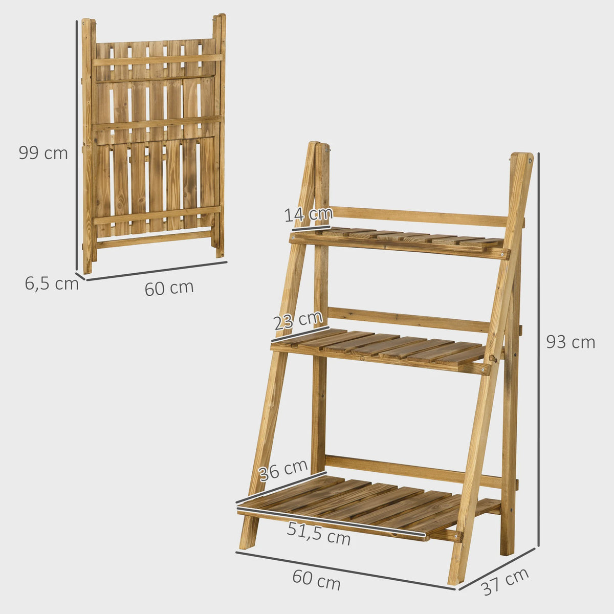 Outsunny Houten Plantenstandaard - Piramidevormig, Opvouwbaar, 3 Niveaus, 60x37x93 cm, Bruin