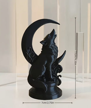 Wolf op Maan Totem Ornament - Decoratieve Beeldje voor Huis & Kantoor