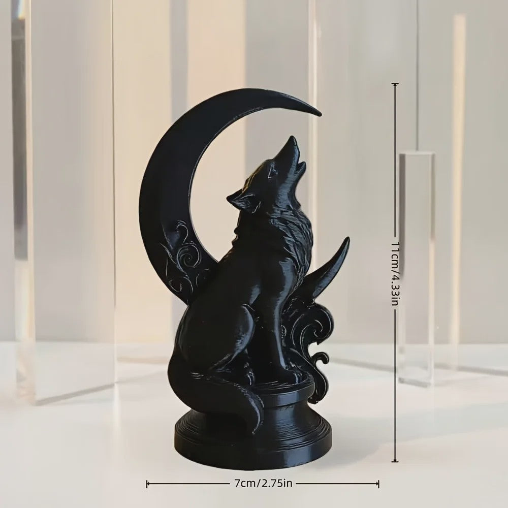 Wolf op Maan Totem Ornament - Decoratieve Beeldje voor Huis & Kantoor