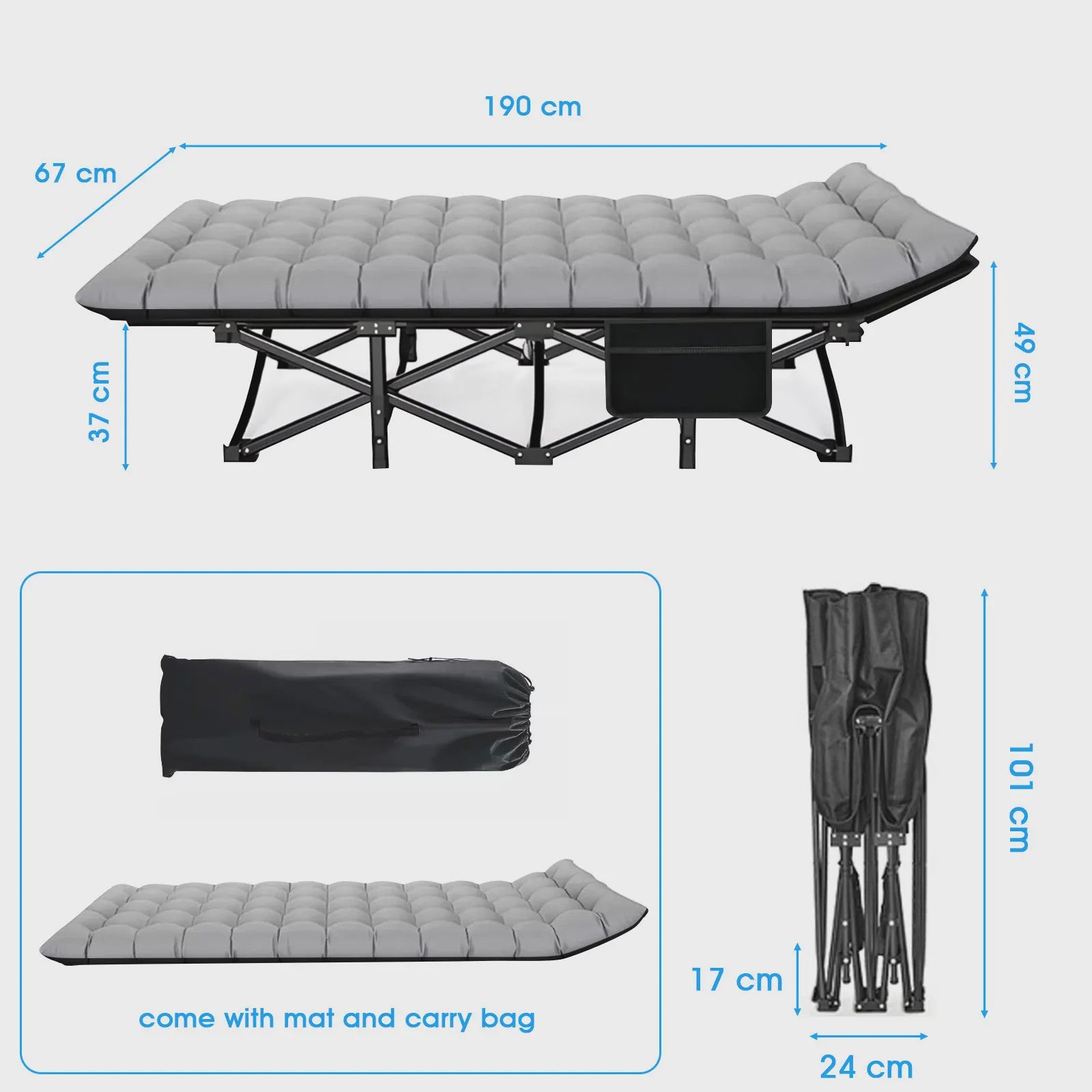 Opvouwbaar Campingbed - Draagbaar en Robuust Kampeerbed voor Volwassenen - 200kg Draagvermogen