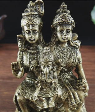 Bronzen Beeld Shiva, Parvati en Ganesha - Hindoeïstische Familie Feng Shui Decoratie