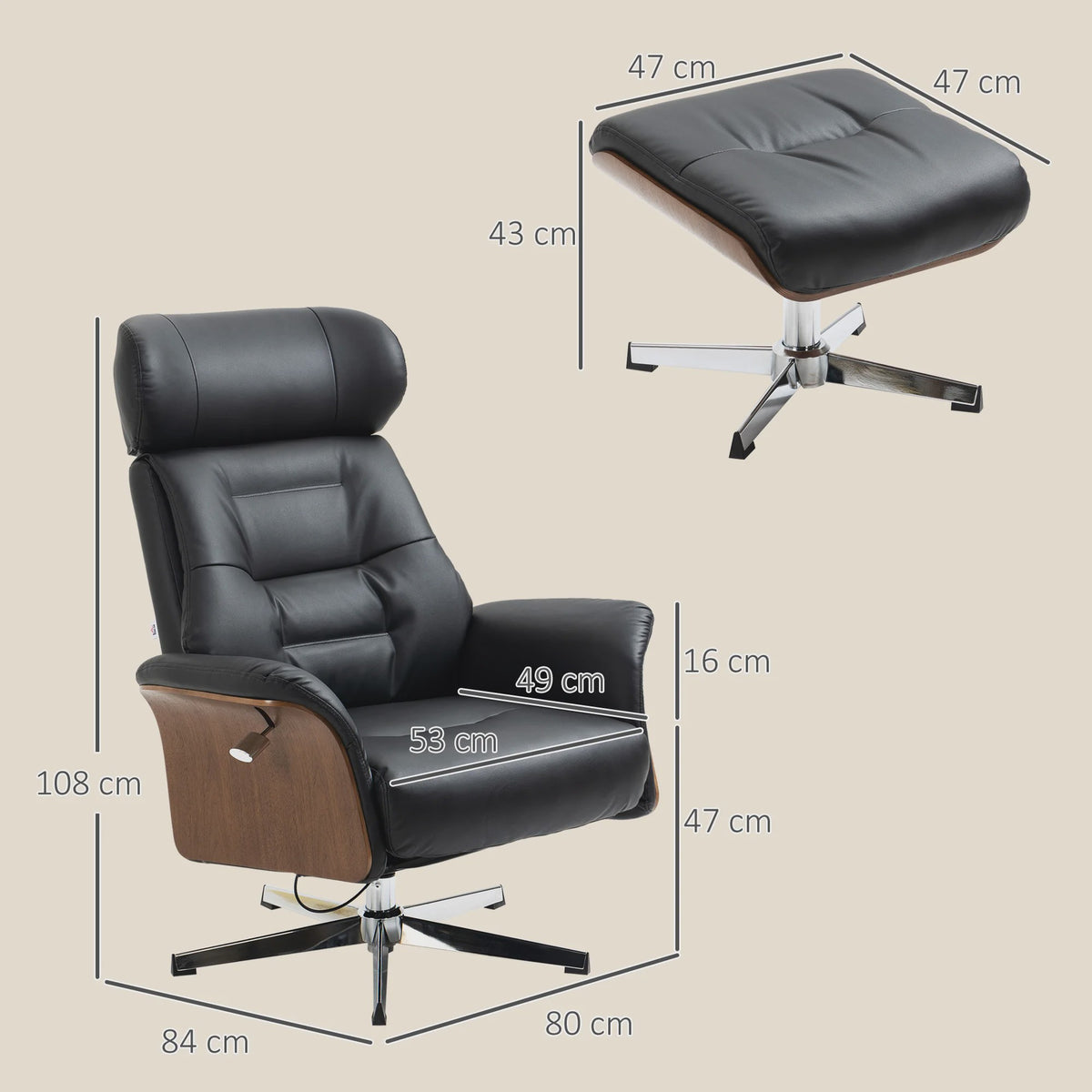 Luxe Relaxfauteuil met Voetenbank, Verstelbare Rugleuning en Hoofdsteun - Zwart