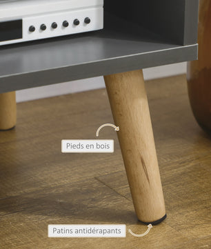 Scandinavische TV-meubel Donkergrijs - 150cm - 2 Deuren & Open Niche - Kabeldoorvoer - Tot 55 inch