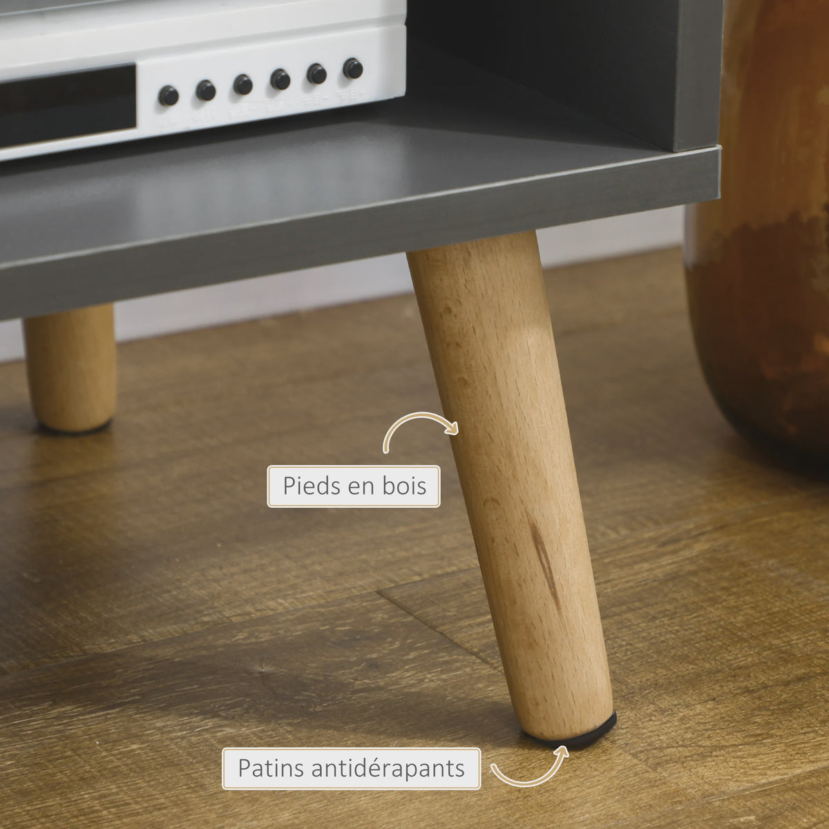 Scandinavische TV-meubel Donkergrijs - 150cm - 2 Deuren & Open Niche - Kabeldoorvoer - Tot 55 inch