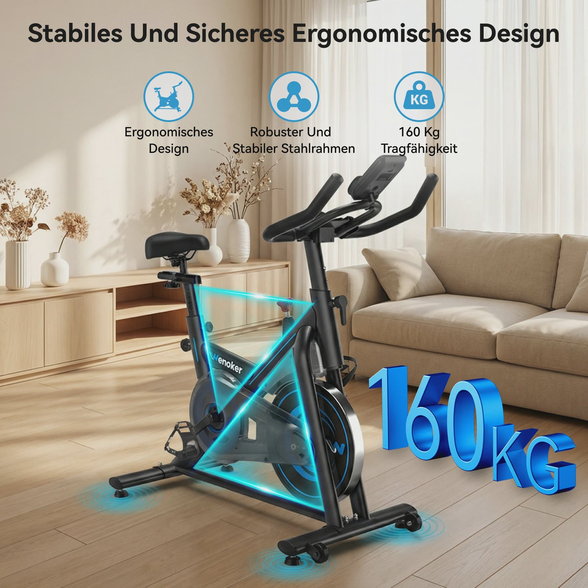Wenoker Hometrainer Fiets met App - Stille Ergometer Spinning Bike voor Thuis (max 160kg)