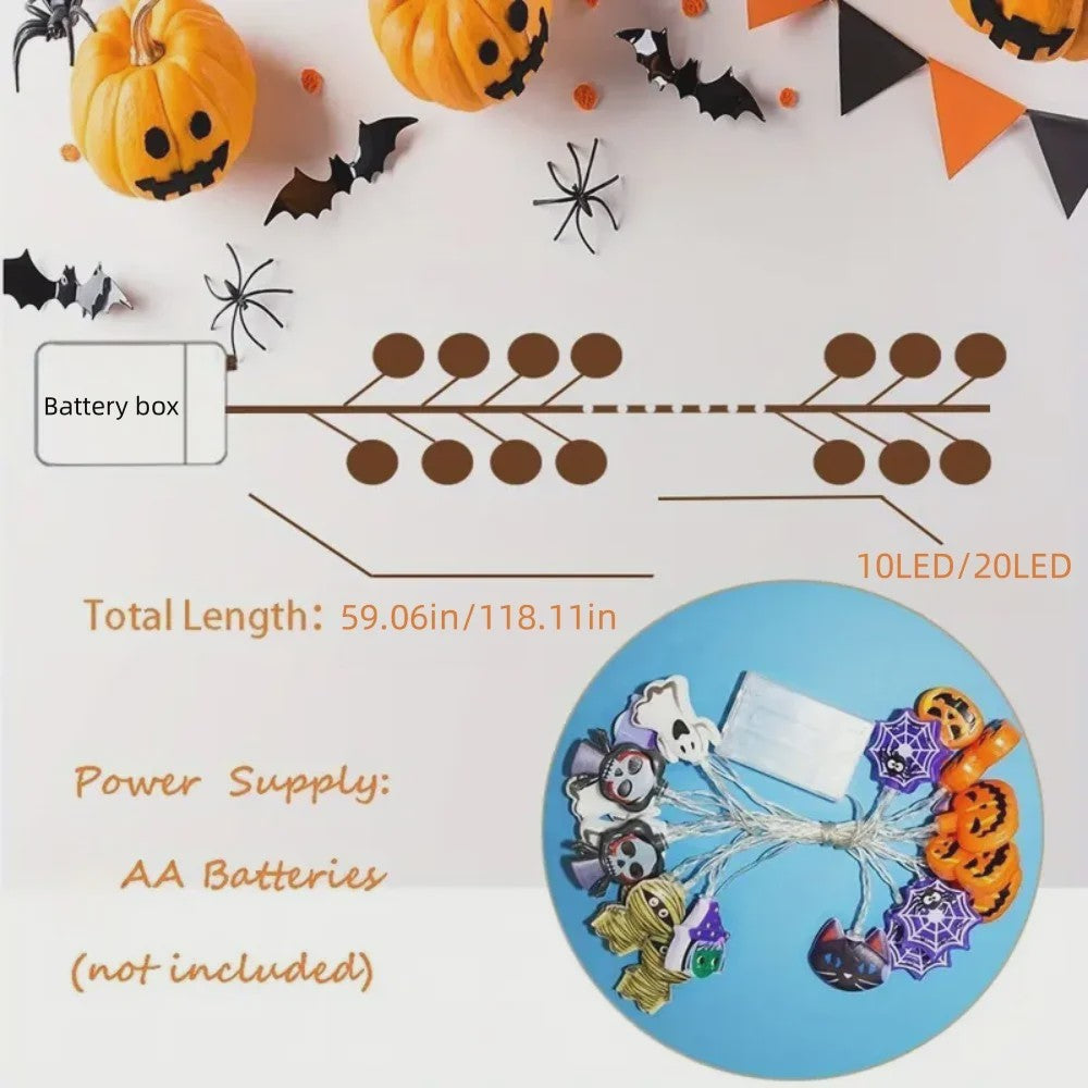 Halloween LED-lichtslinger met Batterijbox - 1.5M/10LED of 3M/20LED - Sfeervolle Decoratie