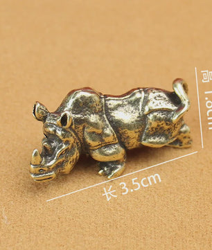 Retro Koperen Neushoorn Beeldje - Miniatuur Decoratie & Feng Shui Cadeau