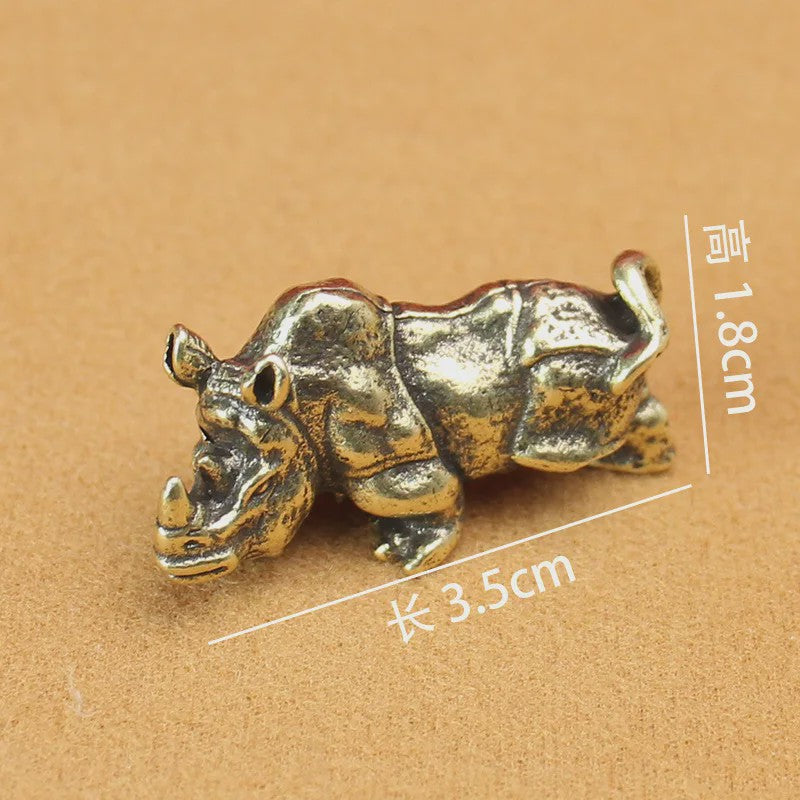 Retro Koperen Neushoorn Beeldje - Miniatuur Decoratie & Feng Shui Cadeau