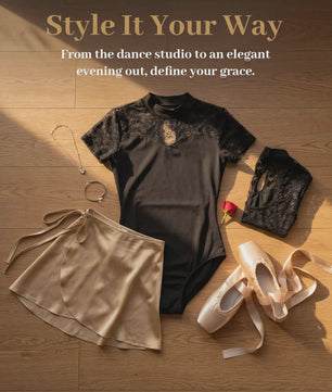 Dames Ballet Leotard met Kant en Hoge Hals - Korte Mouwen & Holle Rug