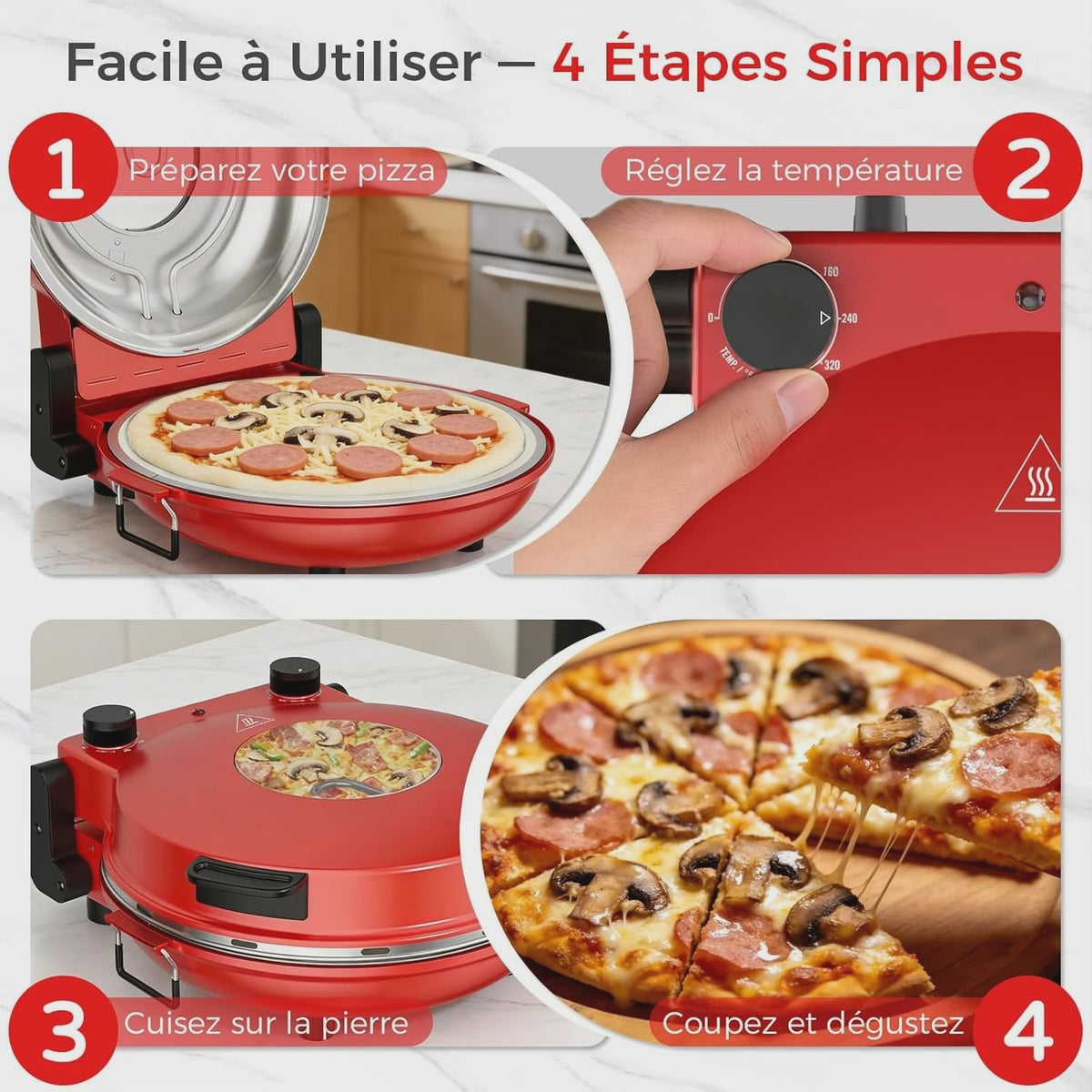 Elektrische Pizzaoven met Pizzasteen - Snel & Verstelbare Temperatuur