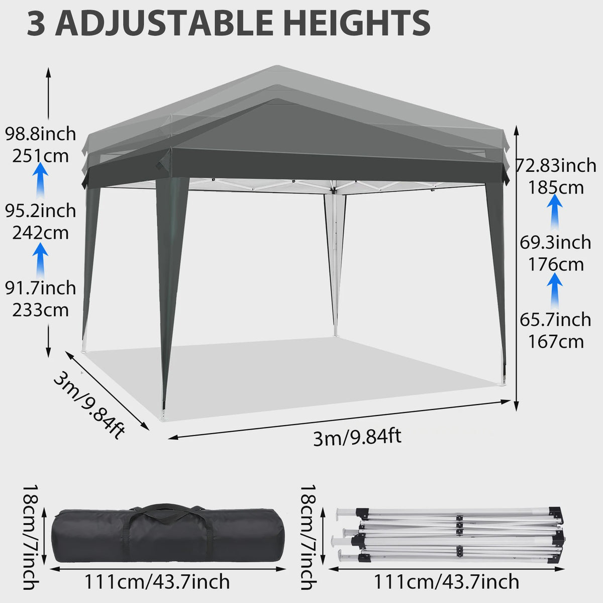 Pop-Up Partytent 3x3m - Waterdicht & UV-beschermend - Snel Opzetbaar