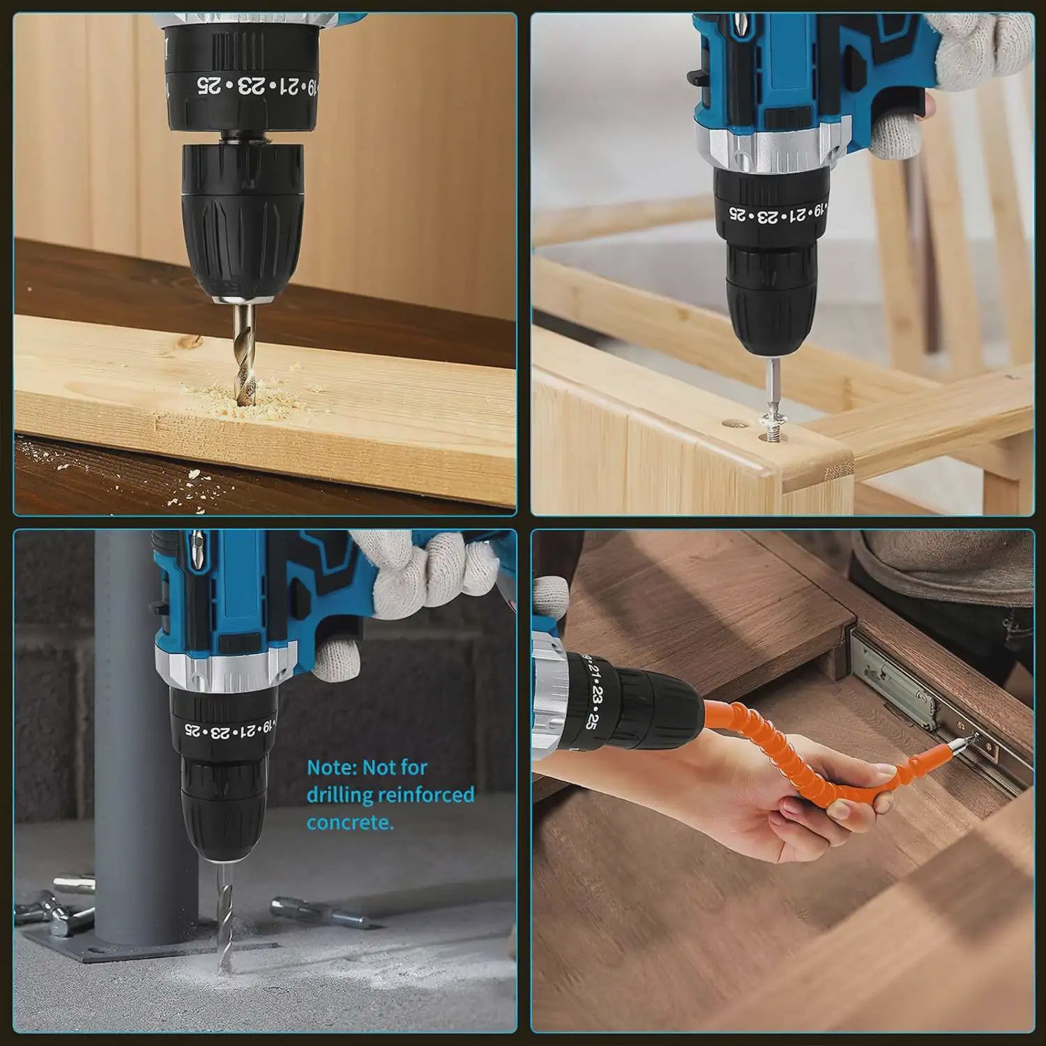 21V Accuboormachine met 45Nm Koppel - Draadloze Schroef- en Klopboormachine met Lithium-Ion Batterij