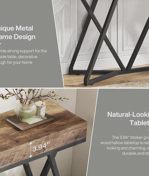 Industriële Console Tafel 140cm - Landelijke Entree Tafel met Unieke Metalen Poot