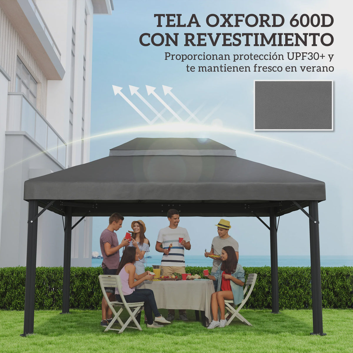 Outsunny Replacement Roof for Gazebo 4X3 m with Double Anti-Uv Roof Gray