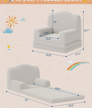 Kinderfauteuil omklapbaar tot slaapbank - Zachte Sherpa stof, Kroon design