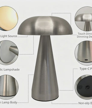 Retro Mushroom Tafellamp - LED, Touch Control, 3 Kleuren, Oplaadbaar