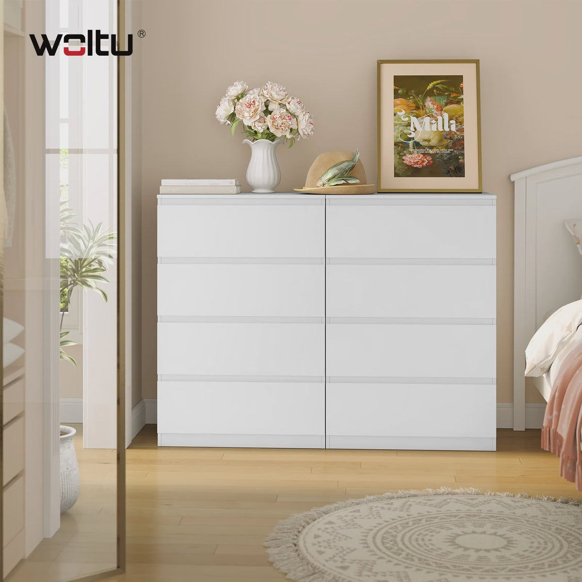 Moderne Witte Ladekast met 4 Lades - Stijlvolle Sideboard voor Woonkamer & Slaapkamer - 60x90x40cm