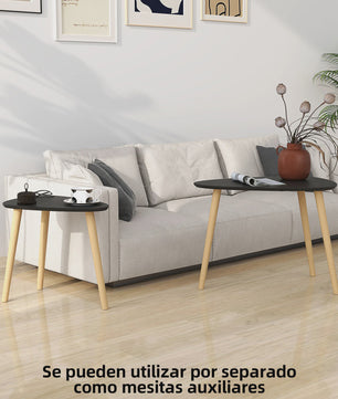 Set van 2 Nesting Salontafels met Houten Poten - Modern en Natuurlijk