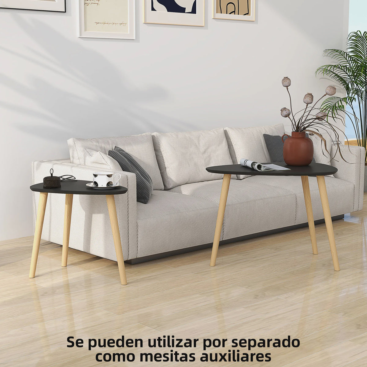Set van 2 Nesting Salontafels met Houten Poten - Modern en Natuurlijk