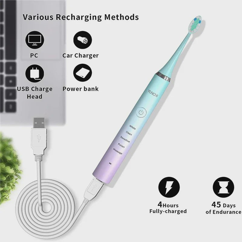 Sonische Elektrische Tandenborstel Oplaadbaar IPX7 Waterdicht met 5 standen, Timer & Reiskoffer