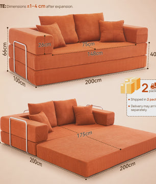 Opvouwbare Sofa Bed 200cm XXL - Modulair Gastenbed met Corduroy & Memory Foam