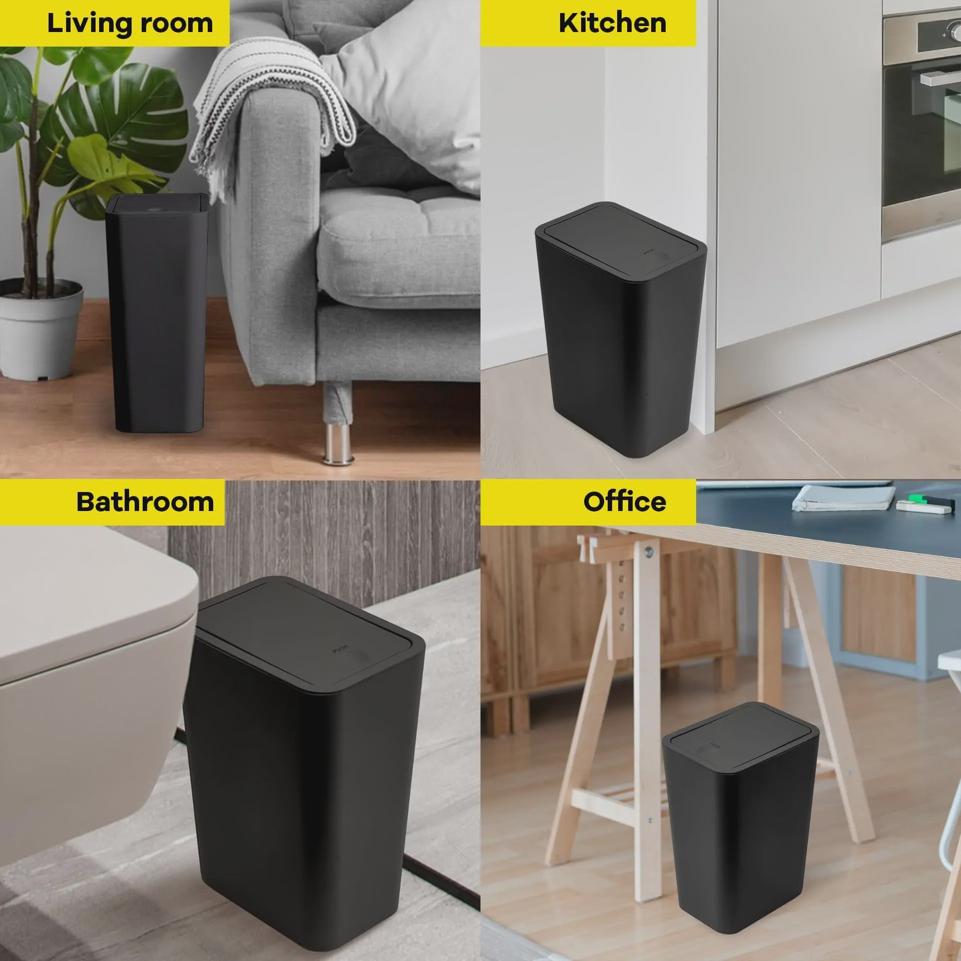 Stijlvolle Prullenbak met Drukdeksel - 10L Kleine Afvalbak voor Badkamer, Slaapkamer, Woonkamer