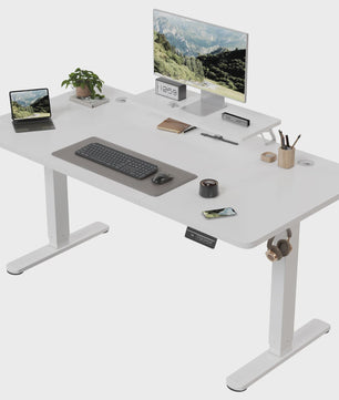 Elektrisch In Hoogte Verstelbaar Bureau 160x70cm Wit met Monitorstandaard - Ergonomisch Zit-Sta Werkplek