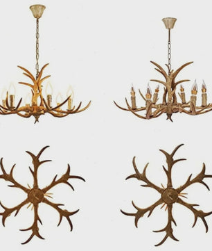 Luxe Herten Gewei Kroonluchter - 6-Lichts Hanglamp met E14 Fitting