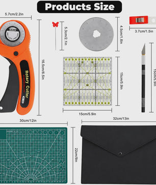 Complete Naaiset met Rolmes, Snijmat, Stoffenschaar, Clips, Spelden & Opbergtas - Professionele Quiltset voor DIY Knutselprojecten