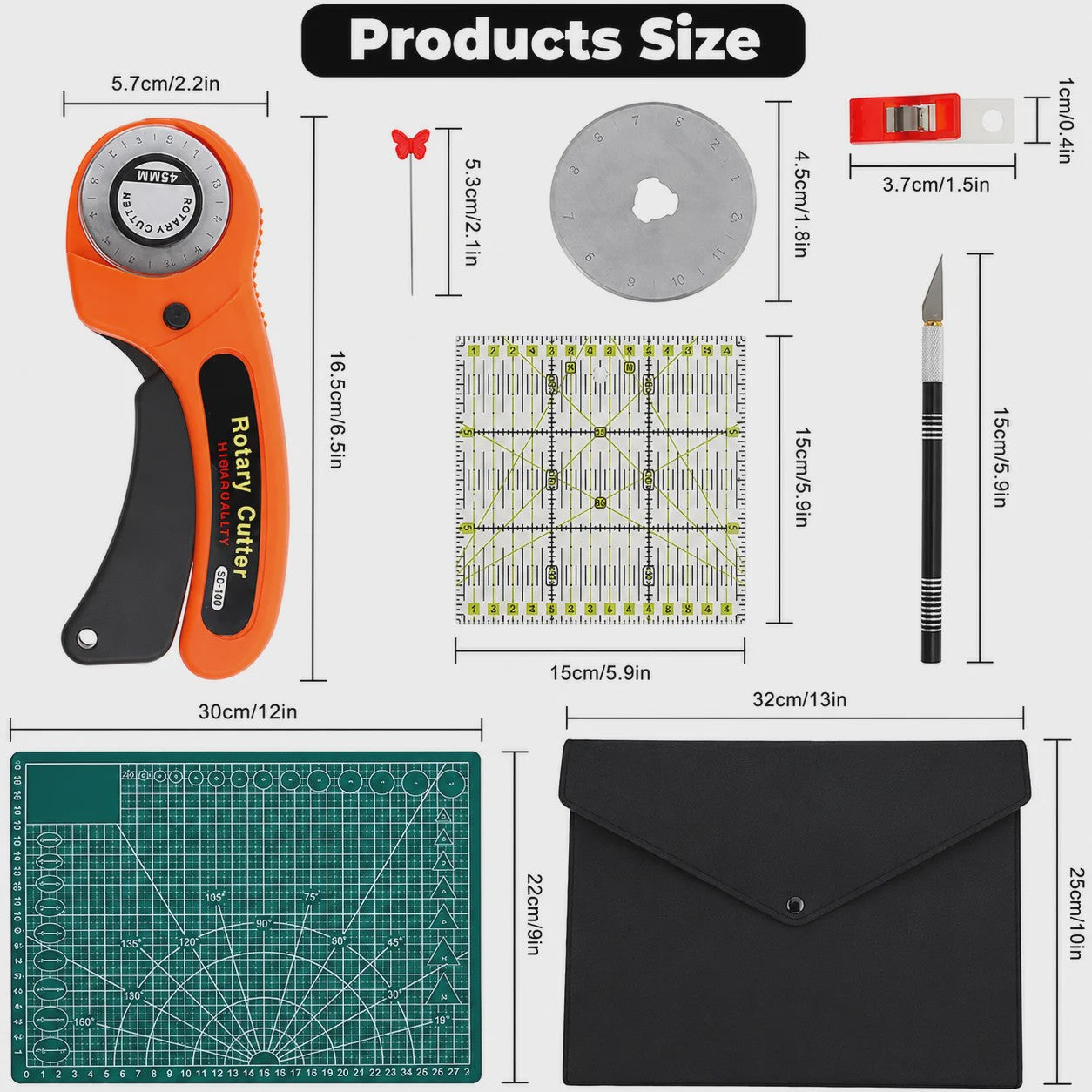 Complete Naaiset met Rolmes, Snijmat, Stoffenschaar, Clips, Spelden & Opbergtas - Professionele Quiltset voor DIY Knutselprojecten