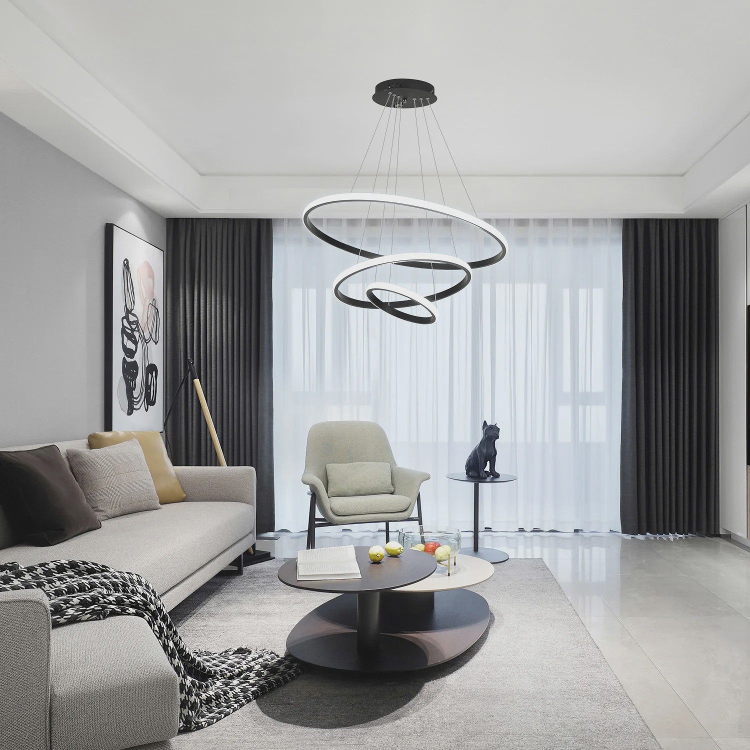 Moderne 3-Rings Hanglamp Dimbare Plafondlamp - Verstelbaar en Stijlvol