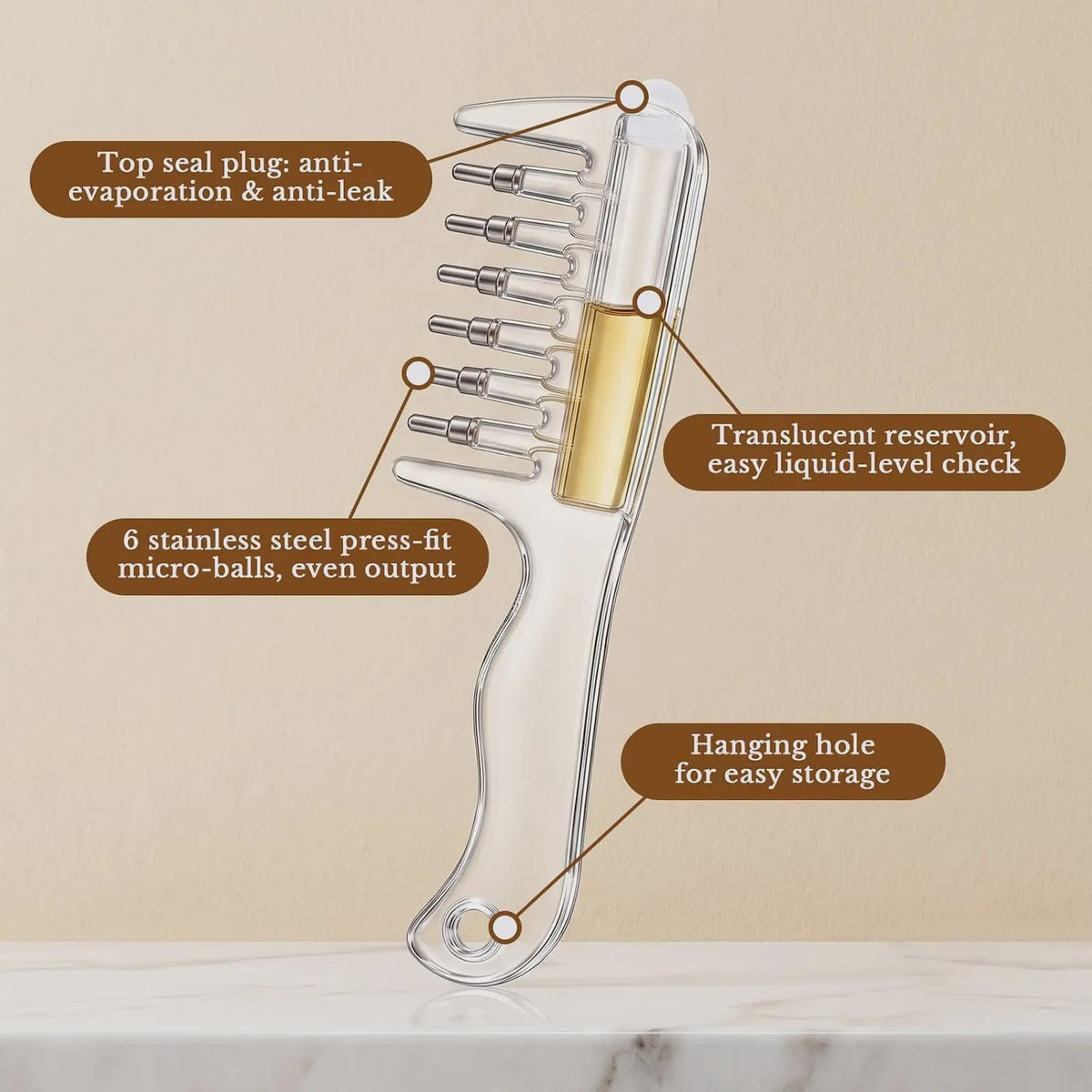 Essentiële Olie Applicator Kam: Stimuleer Haargroei & Hoofdhuidmassage