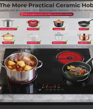60cm Inbouw Keramische Kookplaat 6000W - 4 Zones, Touch Control, 9 Niveaus, Timer & Kinderslot