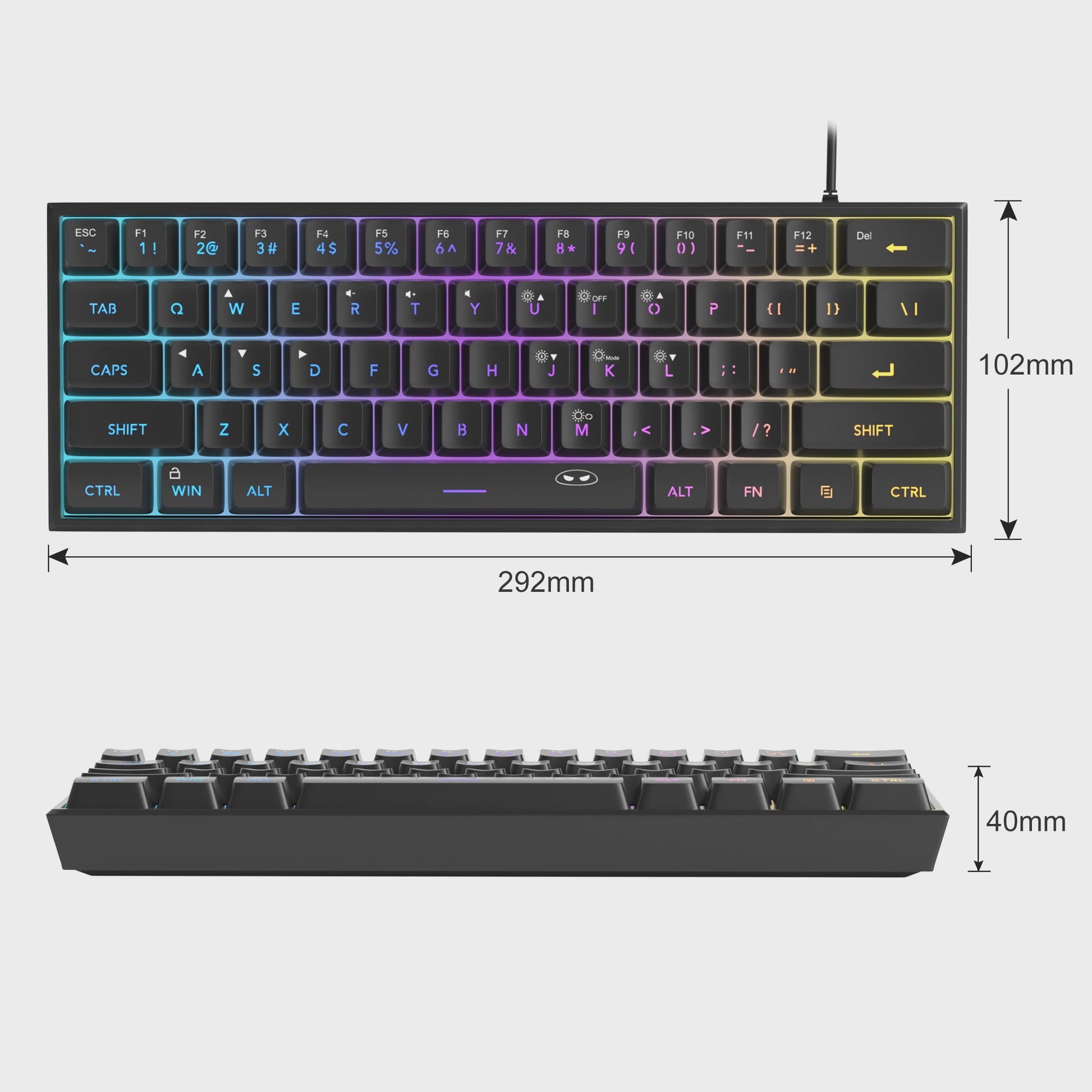 MageGee Mini 60% Gaming Toetsenbord met RGB Backlit, 61 Toetsen, Compact & Ergonomisch