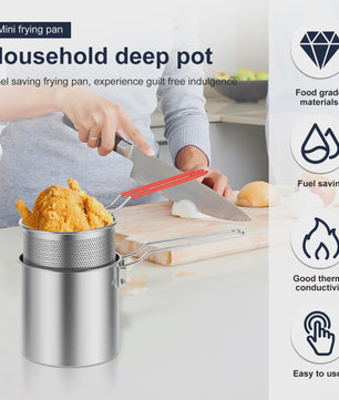 RVS Frituurpan met Mandje en Deksel - Draagbare Keuken Frituurpot